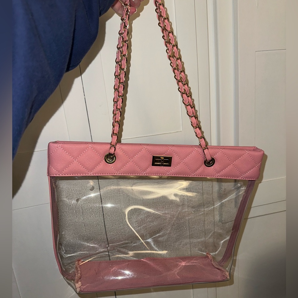 Clear bag with pink quilting